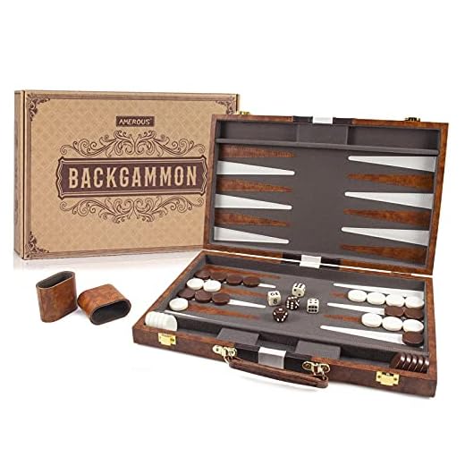 AMEROUS Backgammon Set, 15 Inches Classic Board Game with Leather Case, Folding Board, Gift Package, Portable Travel Strategy Backgammon Game Set for Adults, Kids (Medium, Brown)