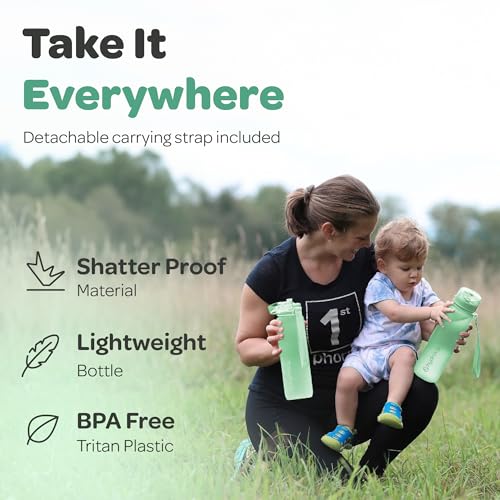Image of Hydracy Water Bottle with Time Marker - Large 500 ml 17 Oz BPA Free Water Bottle - Leak Proof & No Sweat Gym Bottle with Fruit Infuser Strainer - Ideal for Fitness or Sports & Outdoors - Aqua Green | Leak Proof Gym Bottle with times to drink and no sweat Sleeve - Ideal for Fitness Sports & Outdoors