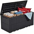 YITAHOME 110 Gallon Outdoor Deck Box, Waterproof Resin Storage Box with Lock, Lockable Patio Furniture Bin, 2-Person Bench Seating for Outdoor Cushions, Garden Tools & Sports/Pool Supplies, Black