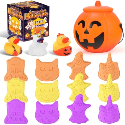 12 Pack Halloween Bath Bombs with Pumpkin Bucket, Bubble Bath Bomb Set...