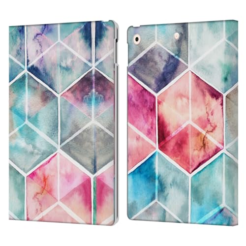 Housse iPad 10.2 avec support et fentes cartes étui cuir motif hexagone