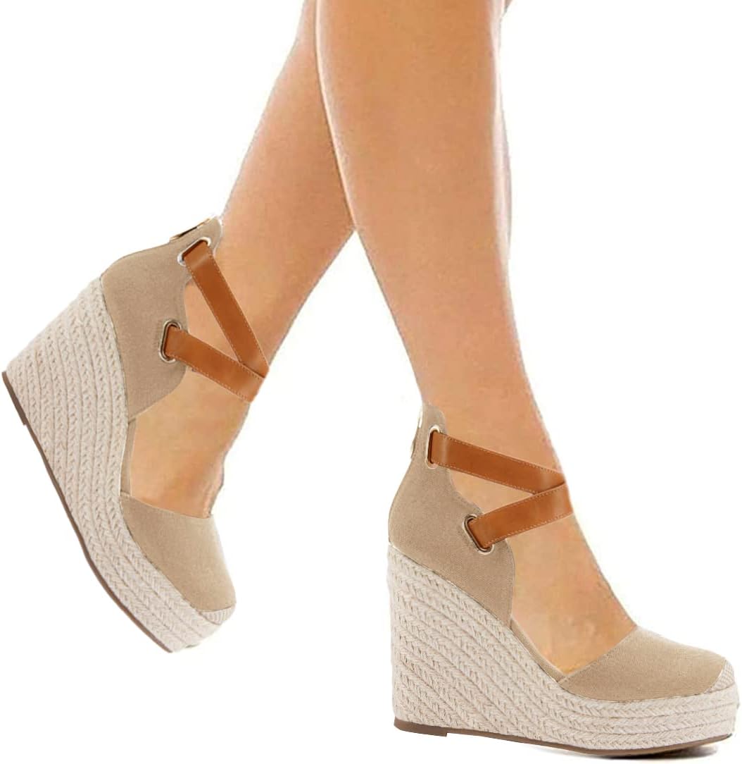 PiePieBuy Womens Wedge Espadrille Ankle Strap Closed Cap Toe Platform Heeled Sandals - Image 2