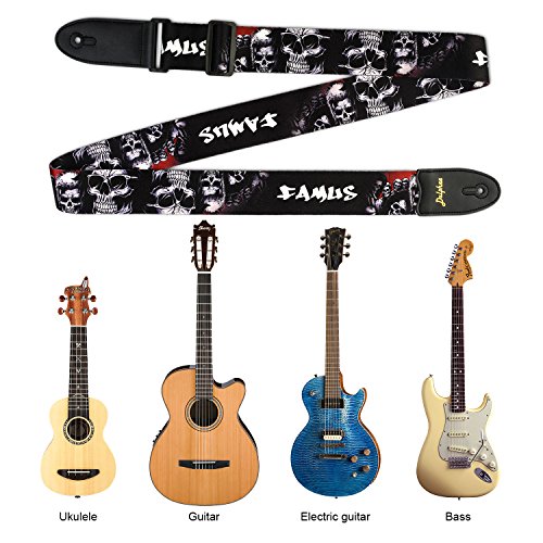 Dulphee Guitar Strap Skull Design Cool Polyester Shoulder Strap For Bass, Electric & Acoustic Guitar (Black Skull) #TOP7