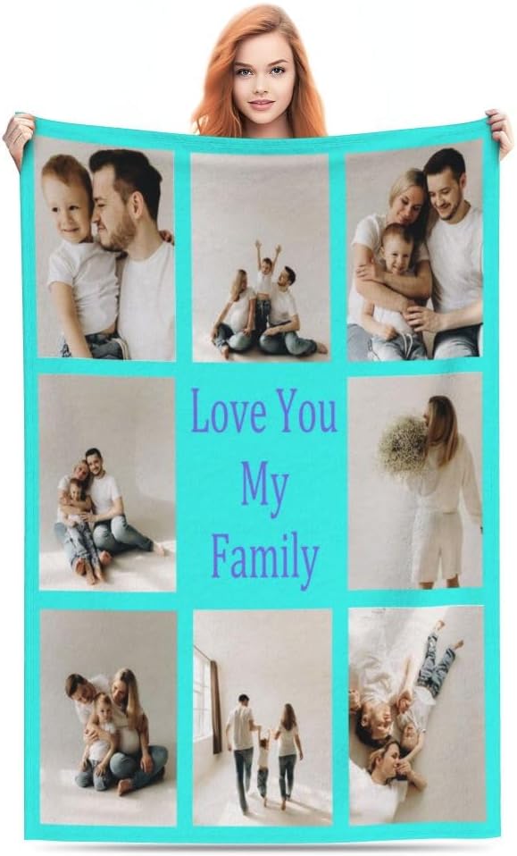 Customized Blankets with Photos Logo Text Custom Couples Gifts Personalized Blanket Gifts for Her Him Women Men Mom Dad Wife Husband Girlfriend, 60"x80", 1 Photo