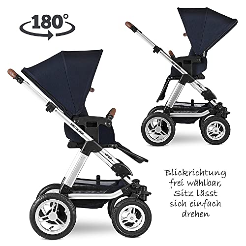 ABC Design Kombi Kinderwagen Viper 4 mit Zubehör Set - 2in1 Kombikinderwagen mit Babywanne und Sportwagen inkl Insektennetz, Regenschutz und Sonnensegel - Shadow Blau