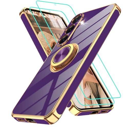 Coque Samsung S25 antichoc à béquille magnétique et bord doré