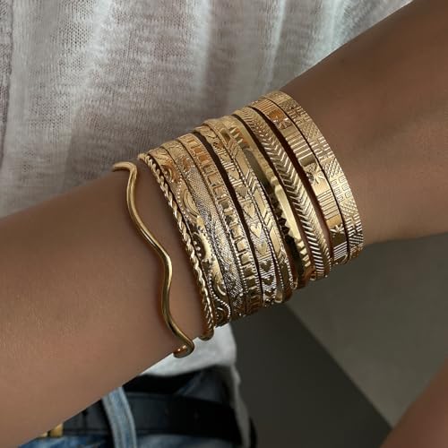 KISS WIFE 11 Pcs Gold Bangles for Women, Adjustable Bangle Bracelets, Multi Layer Open Stackable Cuff Bracelet Set, Fashion Accessories Jewelry Gifts for Women3