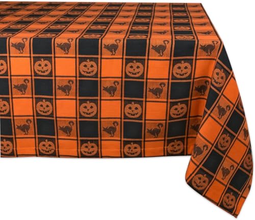 DII Halloween Party Tabletop Decor, Reusable & Machine Washable Cotton Fabric, Tablecloth, 60x84, Orange & Black Buffalo Check