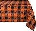 DII 60x84" Cotton Tablecloth, Black & Orange Check Plaid with Cat & Jack O' Lantern - Perfect for Halloween, Dinner Parties and Scary Movie Nights