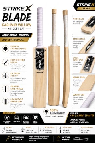 Image of Blade Kashmir Willow Cricket Bat for Leather Ball (Black)