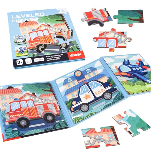 Image of ASTARON Magnetic Puzzles,48 Pieces Vehicle Toddlers Learning Travel Toys | Folding puzzle book, each book contains 3 scenes, 3 difficulty levels, advanced puzzle book, easy to store, educational toy