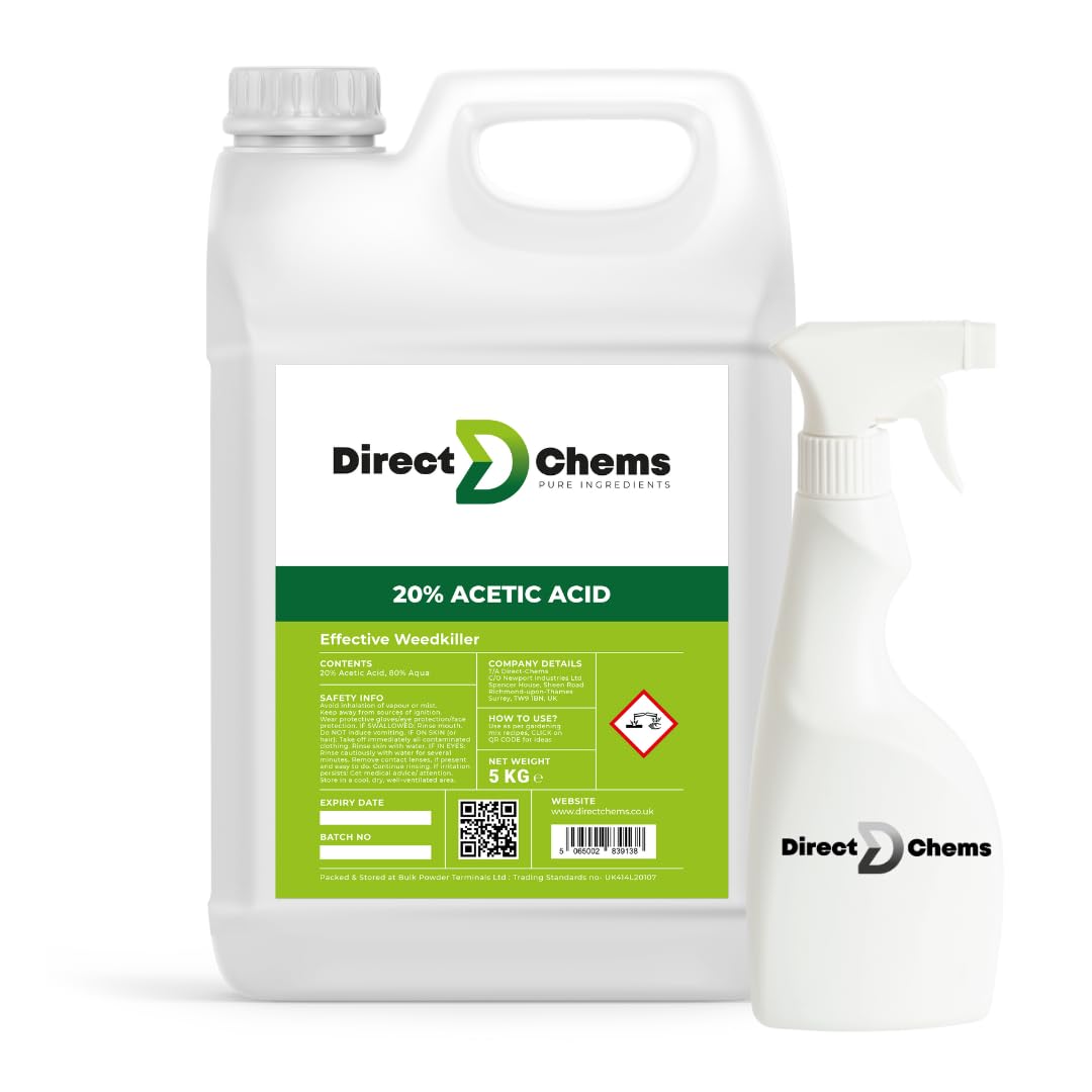 Direct Chems 20% Acetic Acid for Gardening – 5kg – Powerful Weed Killer & Garden Cleanser – Non-Residual Formula – Multi-Purpose Garden Use