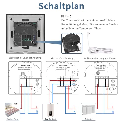 CNBINGO Thermostat Zigbee Smart Thermostat 2.4G-WLAN Unterputz mit Kristall Glasscheibe Digital Raumthermostat Kompatibel mit Alexa/Google Home/Smart Life/Tuya APP, Weiß