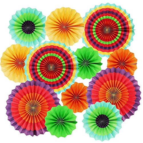 Image of LRCXL 12PCS Party Hanging Paper Fans Set, Fiesta Round Pattern Paper Garlands Decoration Party Supplies for New Year Baby Shower Birthday Wedding Graduation Events Accessories(Colorful)