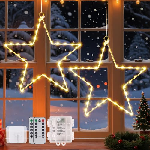 100 LED (2 Stück) Weihnachtsbeleuchtung Fenster, Weihnachtsstern...