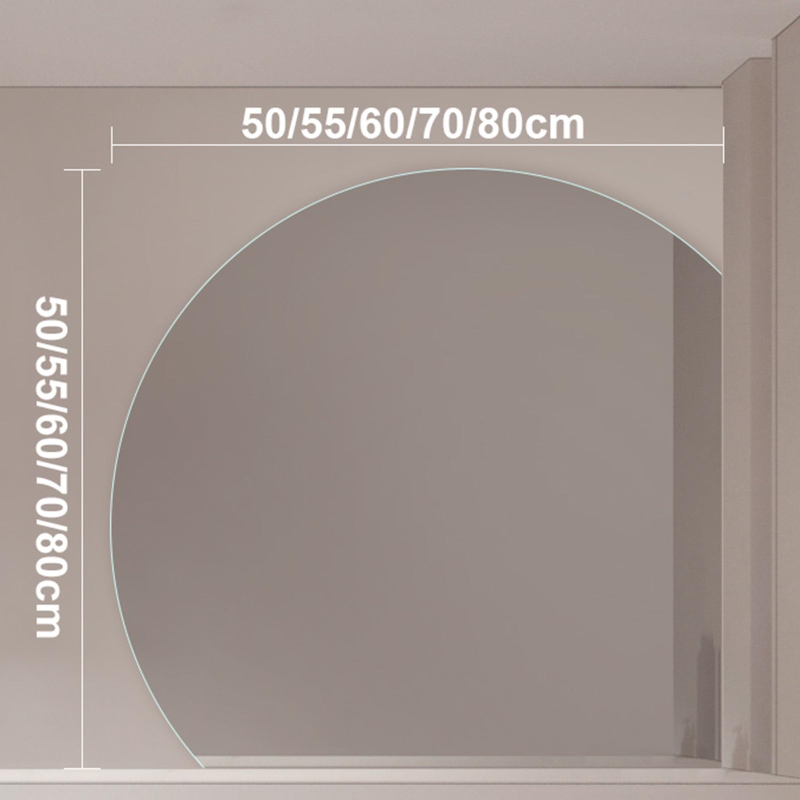 Miroir Demi-Rond pour Décoration Murale, Miroir De Vanité Mural, Anti-déflagrant De Sécurité, Miroir De Maquillage Demi-Cercle pour Salle De Bain, Salon, Chambre,(Right Cut,70cm/27.5in)