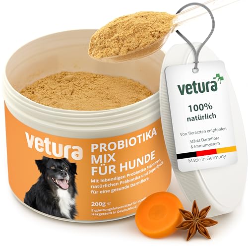 Vetura Probiotika Mix für Hunde | 200g | Natürliches Probiotika-Pulver | Unterstützung der Darmflora | Präbiotika & Probiotika | Besonderer Baktierenstamm ohne Histaminbildung | Made in Germany