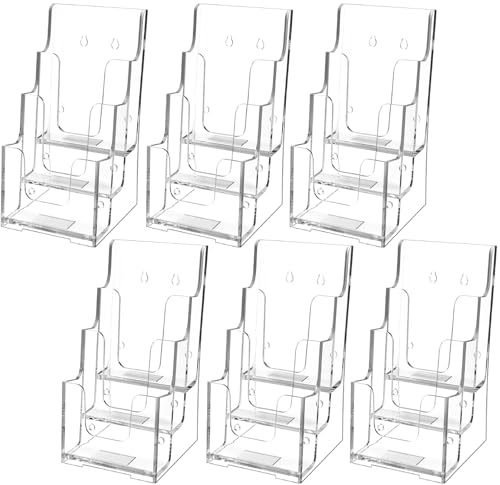 MaxGear Acrylic Brochure Holder, 4 Inch Wide 3 Tier Literature Display Stand, Clear Premium Acrylic Pamphlet Holder, Multi Pocket Wall Mount or Countertop Organizer, Office or Home Use, 6 Pack