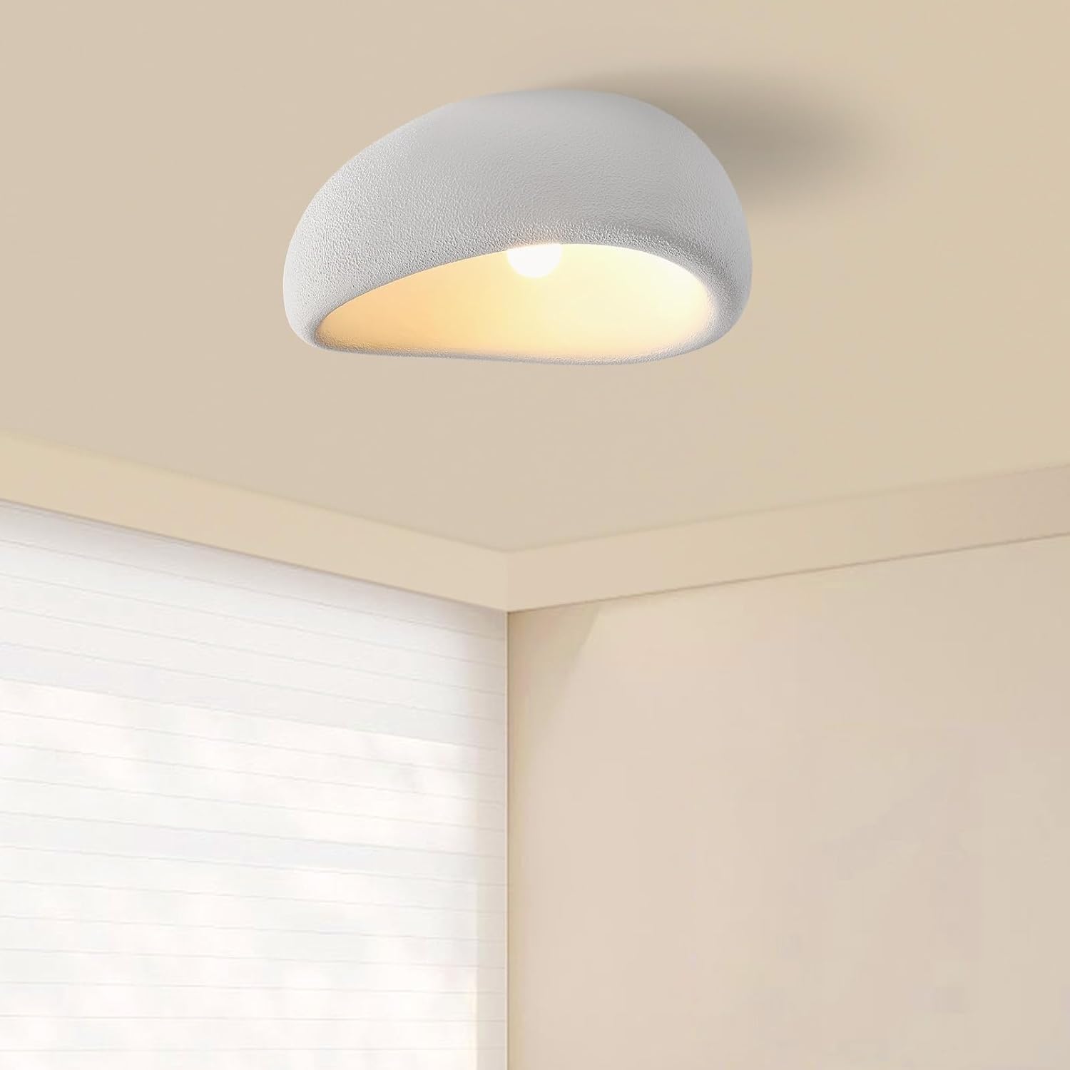 Moderne Wohnzimmer Deckenleuchte Weißer Schlafzimmer Deckenlampe | Kronleuchter Im Japanischen Wabi-Sabi-Stil,Lampenschirm Aus Polyethylen Für Innenbeleuchtung Mit E27-Sockel(30 * 22 * 16CM)