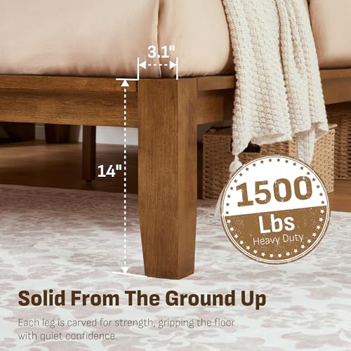 Image of Softa Mikor Queen Japanese Joinery Bed Frame, Solid Rubberwood, 1500 Lbs Heavy Duty Slats Support, SGS Certified, 15-Min No-Tool Assembly, Noise-Free, Under-Bed Storage, No Box Spring Needed