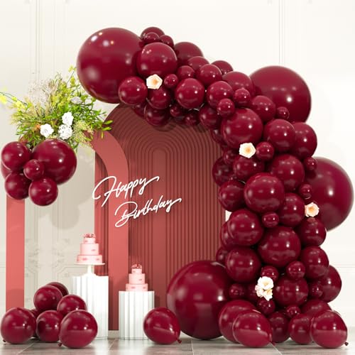 104pcs Burgundy Balloons Different Sizes Pack - 18/12/10/5 Inch Maroon Latex Balloons Garland Arch for Birthday Wedding Baby Shower Valentines Day Party Decoration