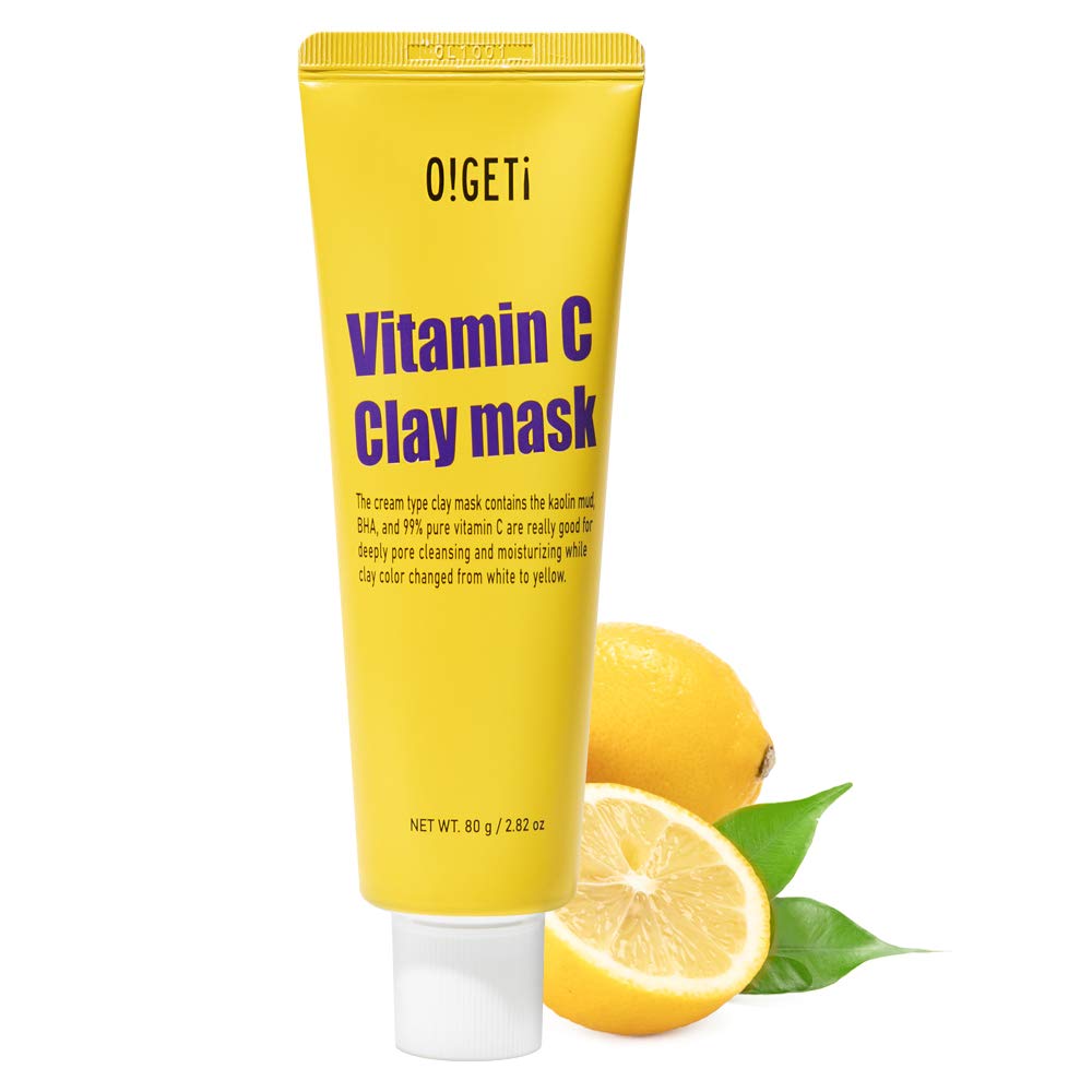 Color Changing Vitamin C Clay Face Mask | Facial Mask for Exfoliate & Cleanse Pores, Blackheads, Vitalizing Skin Care for Men & Women, 2.82 Oz (80g)