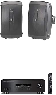 NS-AW150BL 2-Way Indoor/Outdoor Speakers (Pair, Black) - Wired with Yamaha R-S202BL Stereo Receiver