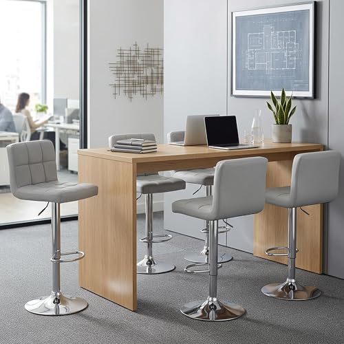 Image of HealSmart Bar Stools Set of 2, 24 inch Counter Height Stools, Modern Upholstered Kitchen Island Chairs with Sturdy Metal Base, PU Leather Saddle Seat Barstools, Grey