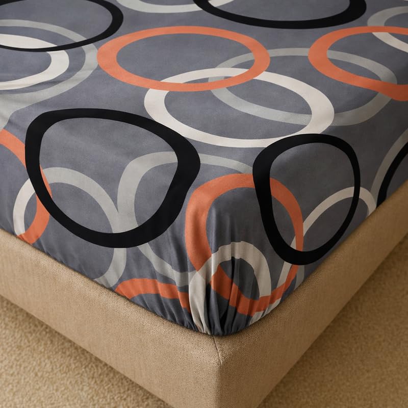 Image of Pure Cotton All Round Elastic Fitted Bedsheets with 1 Pillow Cover | Single Mattress Bed Breathable| Longlasting | Supersoft Size - 36 x 72 + 6 inches (Abstract, Color -Charcoal Grey)