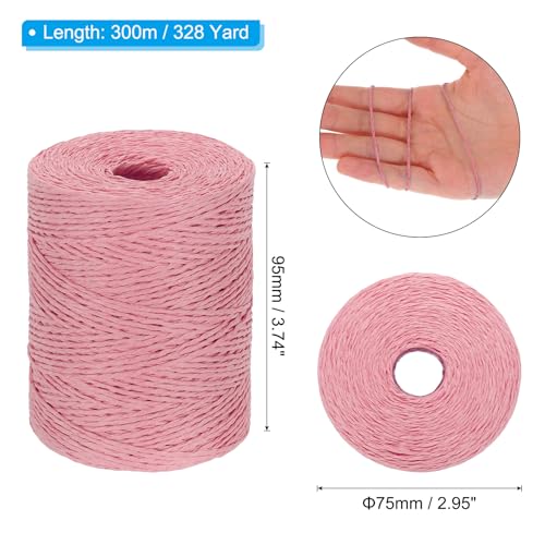 Image of PATIKIL Natural Cotton Raffia Yarn 328 Yard, Crochet Raffia Paper Ribbon for DIY Sun Hat Beach Bag Crochet Yarn Wrapping Knitting, Pink