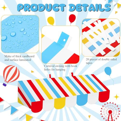 Image of Tallew 4 Pcs 3D Circus Awning Wall Decoration Carnival Awning for Halloween Carnival Theme Party Classroom Decorations(Red, Yellow, Blue and White)