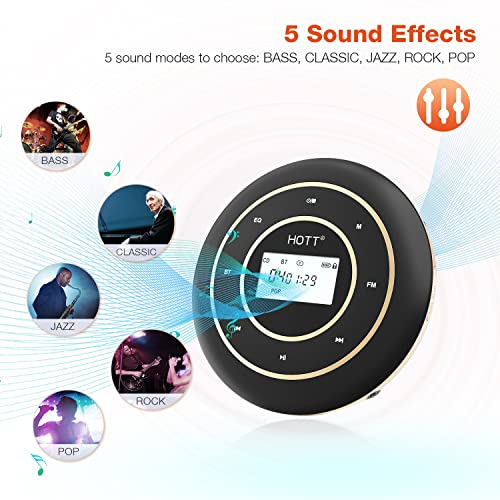 Hott C105 Portable Cd Player Bluetooth And Fm Transmitter Rechargeable Compact Cd Player With Touch Buttons Backlit Display Black #TOP2