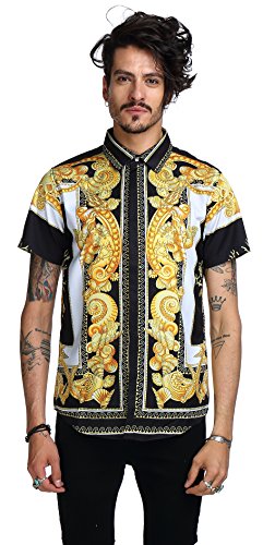 PIZOFF Men's Luxury Short Sleeve Floral Print Button Down Dress Shirt Y1782-03-M