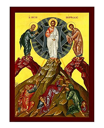 Miniatura 9 de Metamorphosis Jesus Christ icon, Handmade Greek Orthodox icon of the Transfiguration, Byzantine art wall hanging wood plaque, religious gift