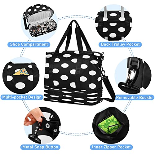 Kigai Polka Dot Black And White Sport Tote Bag For Women Men Large Travel Duffel Bag Waterproof Weekender Overnight Bag With Wet Pocket For Gym Yoga Swimming Camping #TOP4