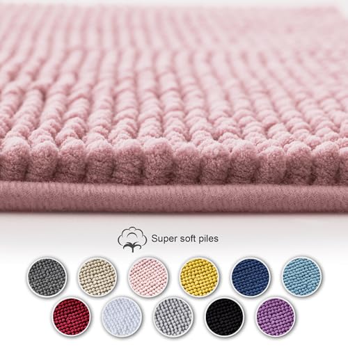 Decomira Non-Slip Chenille Bath Mat, Pink, 50 x 80 cm (2 pieces) - Image 4