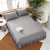 ININOSNP Knitterfreier Saum Bettrock Tagesdecke Home Hotel Bettdecke Bettwäsche Rock Matratzenschoner Bettlaken Bettrock Gekräuselte Bettbasis(Grigio,Twin 99x190x38cm)