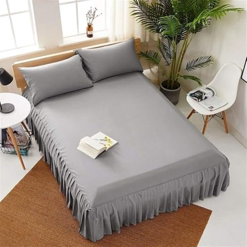 ININOSNP Knitterfreier Saum Bettrock Tagesdecke Home Hotel Bettdecke Bettwäsche Rock Matratzenschoner Bettlaken Bettrock Gekräuselte Bettbasis(Grigio,Twin 99x190x38cm)