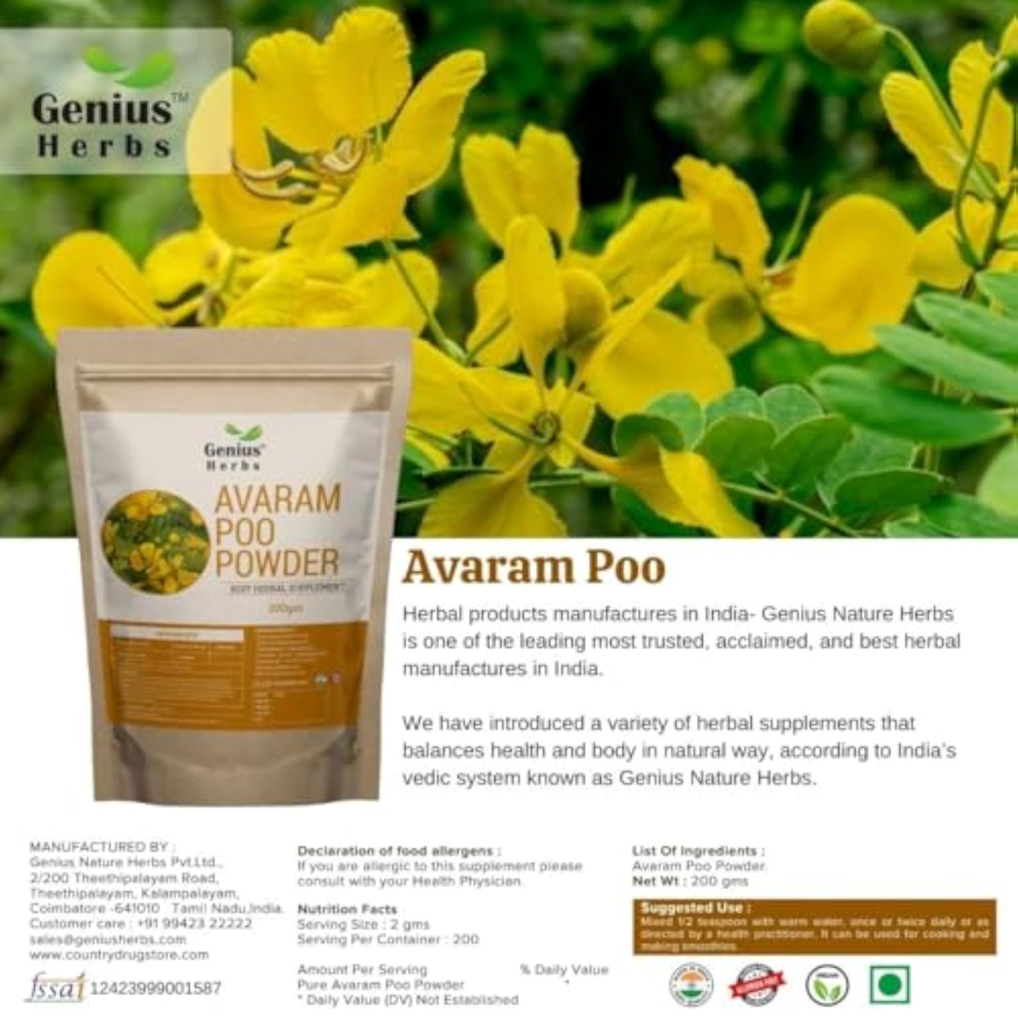 Avarampoo Powder 200g Pack of 3, Herbal Supplement