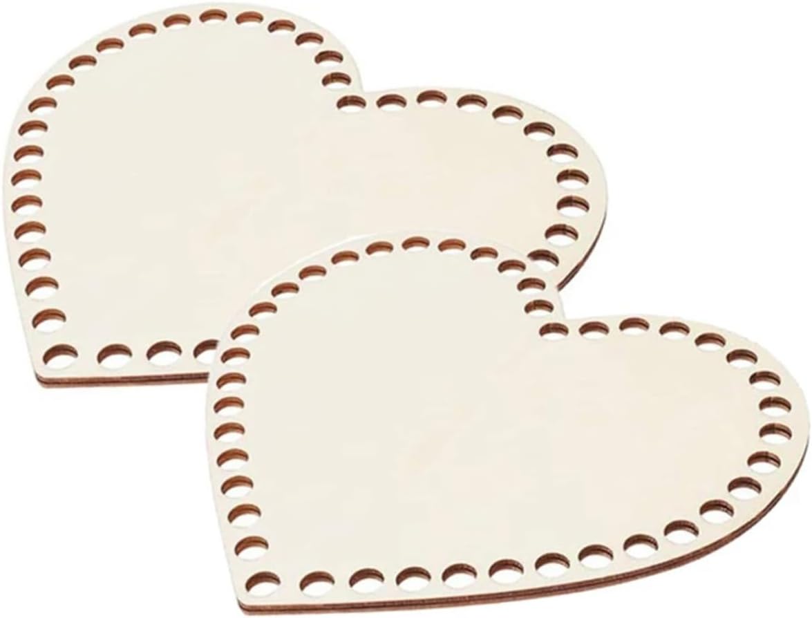 OSALADI 2pcs Heart-Shaped Wooden Basket Bottoms for DIY Crochet Bag Crafting Natural Wood Base for Handbag Weaving Supplies for Custom Bag Decoration