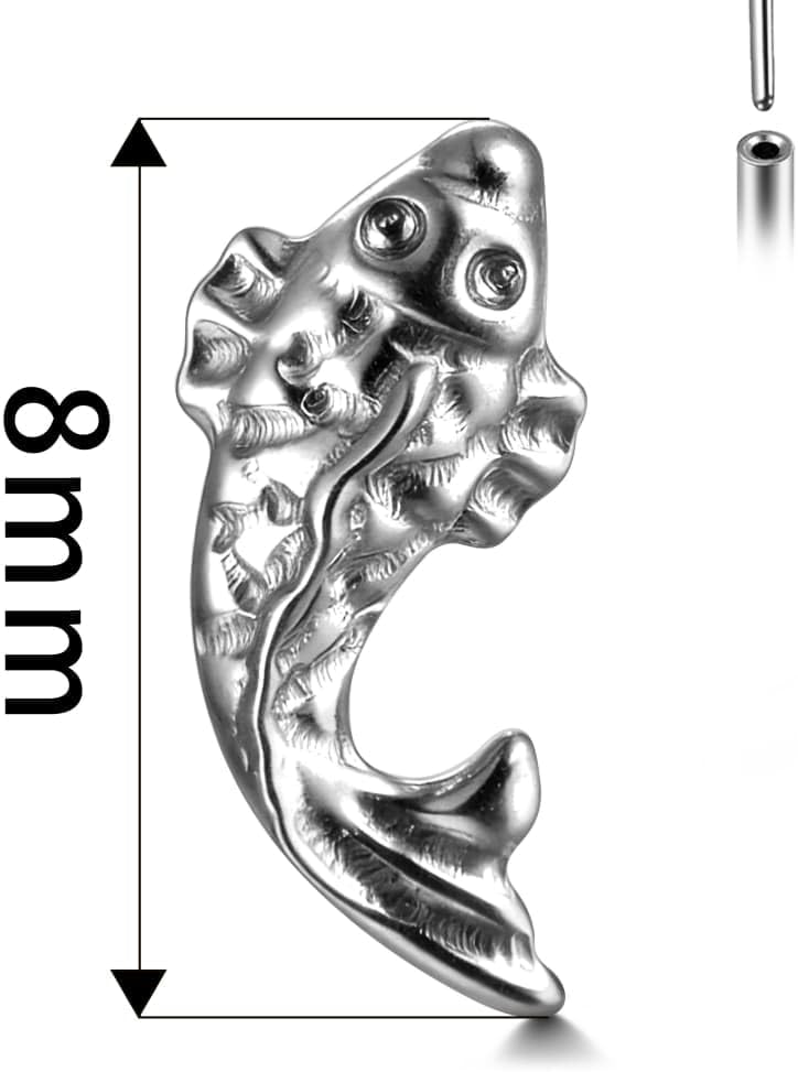 1 Pair ASTM F136 Titanium 16G Fish Threadless Flatback Piercing Ear Stud for Nose, Labret, Tragus, Helix, Conch with Post- Cartilage Earring Body Piercing Jewelry