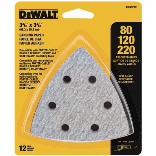 DEWALT Sandpaper Assortment, Hook and Loop Triangle, 12-Pack (DWASPTRI)