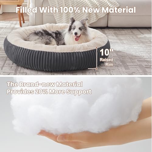 Image of 45 inches Donut Dog Bed for Extra Large Dogs,Calming Round Pet Bed with Removable Cover, Washable Milk Plush Faux Fur, Fits Pets up to 100 lbs(Charcoal,XL)