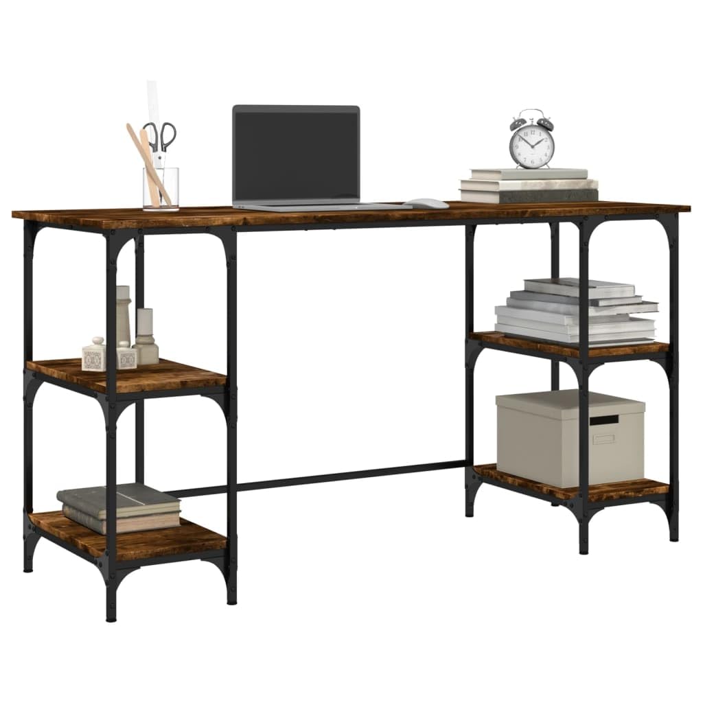 Tavolo Salvaspazio Scrivania Gaming Tavolo Consolle Scrivanie Gaming Scrivania Rovere Fumo 140x50x75 cm Metallo e Legno Multistrato per Studio Camera Da Letto Sala Studio Soggiorno