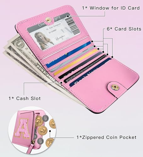 Image of COSHAYSOO Initial Wallet RFID Small Bifold Slim Letter Wallet for Women Teenager Girls Travel Daily Necessities Credit Cards Money Cash Coin Organizer, Pink Chenille, Compact, Y