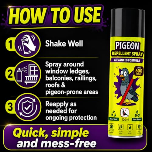 Image of Pigeon Repellent Spray for Balcony, Windows & Outdoor Use | Anti Pigeon Spray for Home, Terrace, AC Outdoor Unit, Roof, Ledges & Parking Areas | Bird Deterrent 100ml (2 x 100ml)