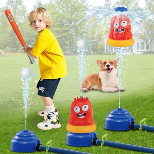Water Sprinkler Baseball Toy for Kids Yard Outdoor Play,3 in 1 Summer Water Game with Fun Sprinkler Toy for Summer Outside Backyard Garden Lawn Toddlers for Boys Girls Dogs Pets
