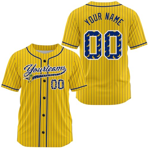 Custom Pinstripe Baseball Jersey, Personalized Name Number Baseball Jerseys, Yellow Button Up Jersey for Women Men Youth