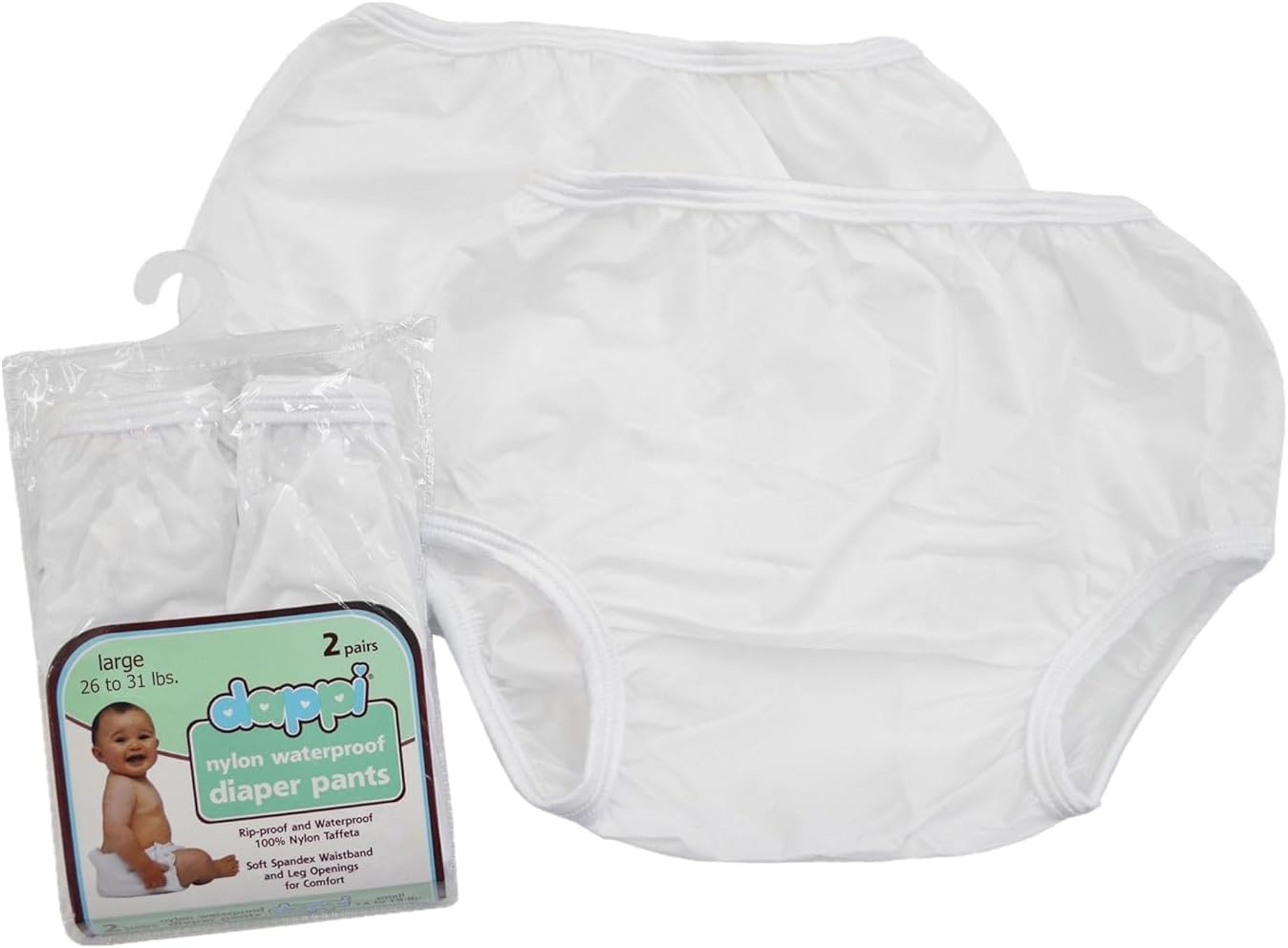 Dappi Waterproof 100% Nylon Diaper Pants, White, Newborn (2 Count)