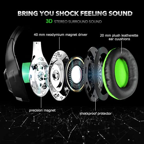 Stereo Gaming Headset for PlayStation 4 PS4 PS5, Over-Ear Headphones with Mic and LED Lights for Xbox One, PC, Laptop(Green) - Image 5